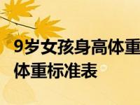 9岁女孩身高体重标准表2020年 9岁女孩身高体重标准表 