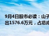 9月4日股市必读：山子高科（000981）当日主力资金净流出1576.6万元，占总成交额12.61%