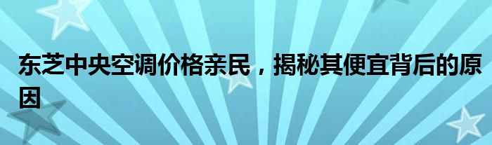 东芝中央空调价格亲民，揭秘其便宜背后的原因